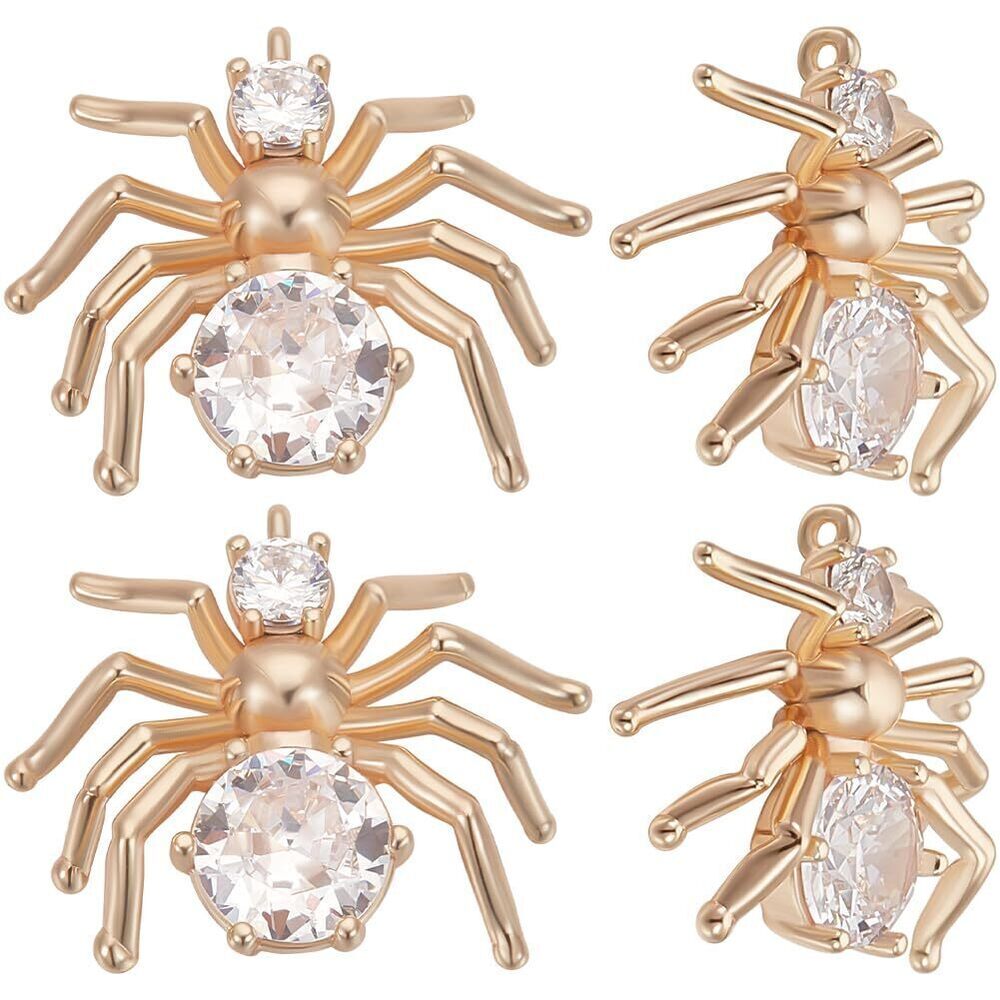 4146 1 Box 8Pcs Rhinestone Spider Charm 14K Gold Filled Brass Cubic
